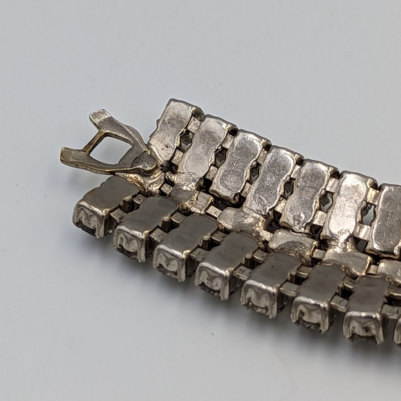 Sparkling Vintage Five Rows Clear Rhinestones Silver Tone Tennis Bracelet - Picture 11 of 15